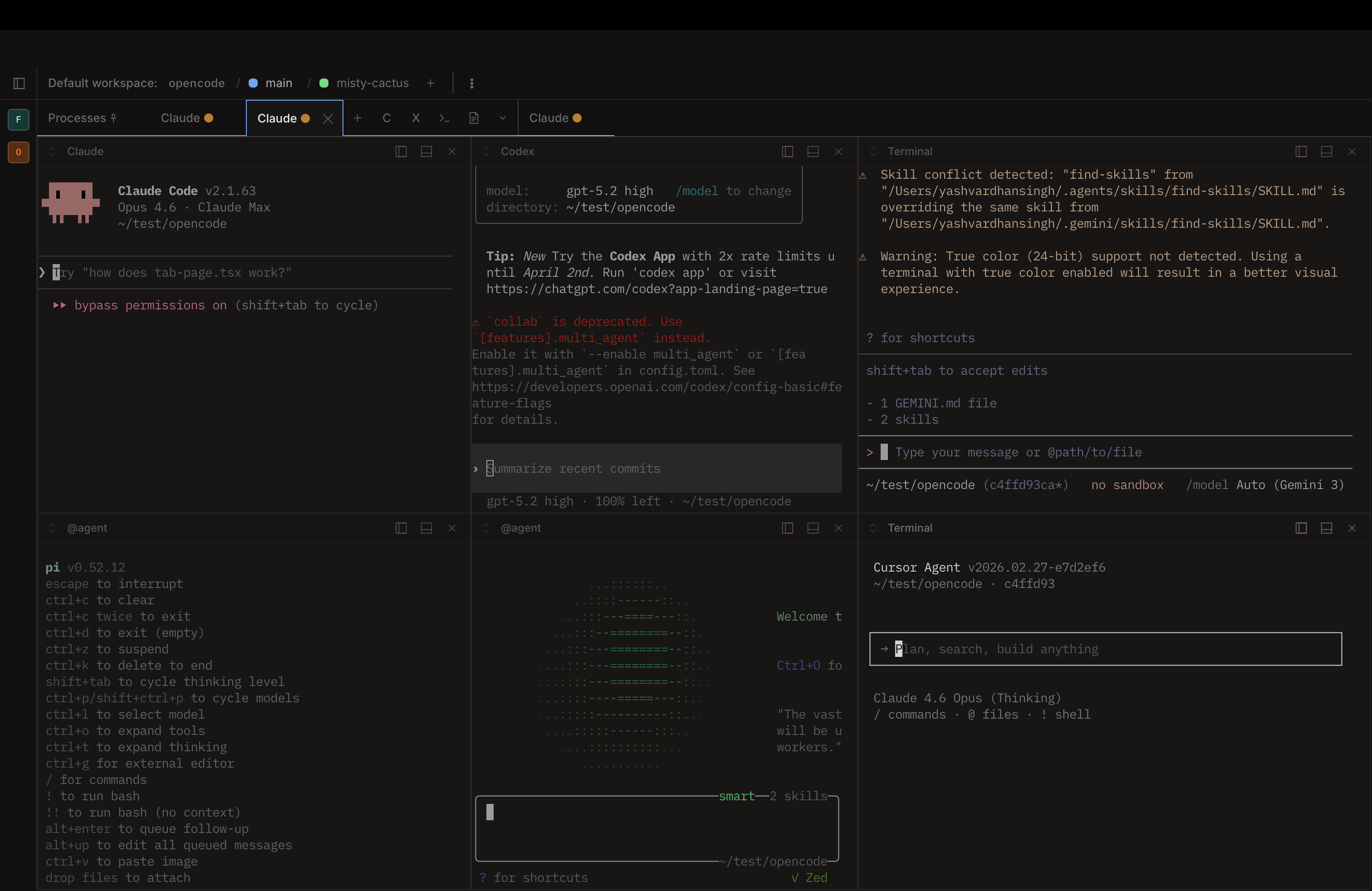 Claxedo workspace with multiple coding agents